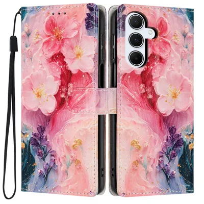 For Samsung Galaxy A26 5G Wallet Case Pattern Printing PU Leather Stand Flip Phone Cover with Wrist Strap - Oil Painting Flower