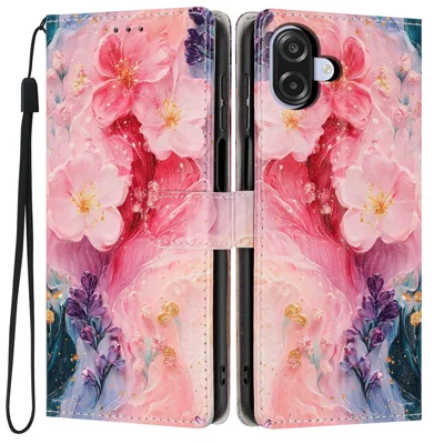 Wallet Case For Samsung Galaxy A08 5G / A08 4G / A07 5G / A07 4G Pattern Printing PU Leather Stand Flip Phone Cover with Wrist Strap - Oil Painting Flower