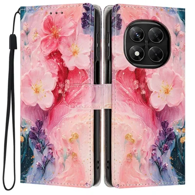 Brieftasche Case für Xiaomi Redmi Note 14 Pro 5G / Poco X7 5G Musterdruck PU Leder Stand Flip Handyhülle mit Handschlaufe - Ölgemälde Blume