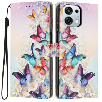 For Oppo A6 Pro 5G Wallet Case Pattern Printing PU Leather Stand Flip Phone Cover with Wrist Strap - Colorful Butterfly