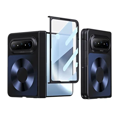 Capa Magnética para Huawei Pura X2 em Pele PU + PC com Revestimento Electrolítico e Filme de Vidro Temperado - Preto