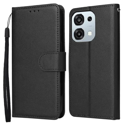 For Oppo A6x 4G  /  A6x 5G  /  A6x 5G (India)  /  A6 4G  /  A6 5G (Global)  /  A6t 4G  /  A6t 5G  /  A6t Pro 4G (Global)  /  A6s 5G  /  A6c 4G Case PU Leather Wallet Stand Phone Cover with Wris6t Prt Strap - Black