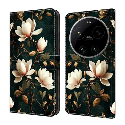 For Xiaomi 17 Ultra 5G Wallet Stand Case Pattern Printing Leather Phone Cover - White Magnolia