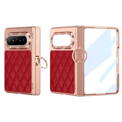 Coque pour Huawei Pura X Max avec support à bague, strass, cuir PU + PC, housse pour téléphone avec film de protection d'écran - Rouge vin