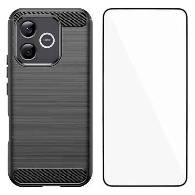 WANLONFENG for Honor 600 Lite 5G Case with Screen Film LS Series Big Lens Hole Brushed Texture TPU Phone Cover - Black