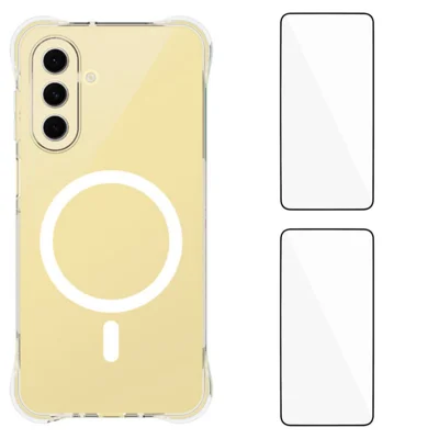  WANLONFENG for Samsung Galaxy A17 4G / Galaxy A17 5G WL1 Series 2.0mm Magnetic Case Clear TPU Phone Back Cover with 2Pcs Screen Films - Transparent