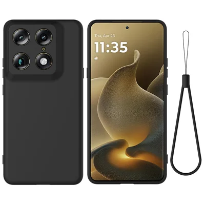 Für Motorola Signature 5G / Motorola Moto X70 Air Pro 5G / Motorola Edge 70 Ultra 5G Liquid-Silikon-Hülle mit Handgelenkband – Schwarz