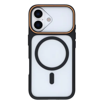 For iPhone 17 Magnetic Case Large Viewing Window TPU + PC Shockproof Phone Cover - Black