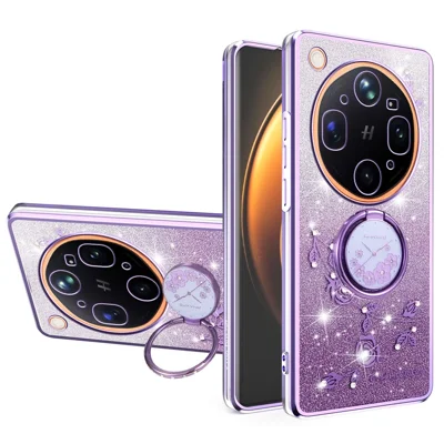 KADEM för Oppo Find X9 Ultra 5G mobilskal Ringstöd TPU Blommor mobilhölse Ljusstark glasögon - Lila