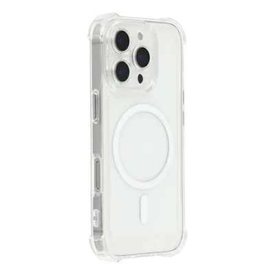 Coque magnétique pour iPhone 16 Pro avec boutons électroplaqués, coque transparente PC TPU antichoc - Transparent