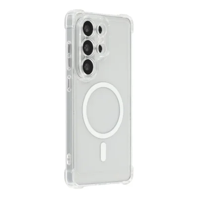 For Samsung Galaxy S26 Ultra Magnetic Case Electroplated Buttons PC TPU Shockproof Clear Cover - Transparent