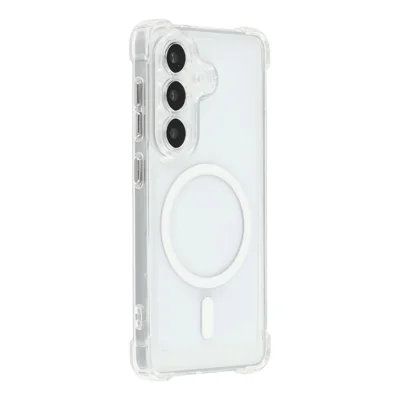 For Samsung Galaxy S26+ Magnetic Case Electroplated Buttons PC TPU Shockproof Clear Cover - Transparent