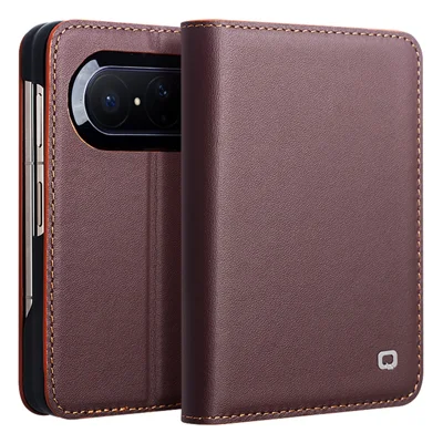 QIALINO pour Huawei Pura X Max étui à rabat support en véritable cuir de vache - Brun