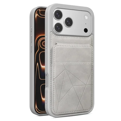 For iPhone 17 Pro Max Case Multi-Card Slots Kickstand Leather + PC + TPU Shockproof Phone Cover - Grey