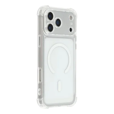 For iPhone 17 Pro Magnetic Case Electroplated Buttons PC TPU Shockproof Clear Cover - Transparent