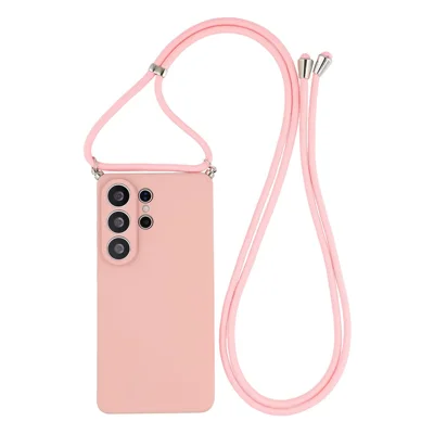 Funda para Samsung Galaxy S26 Ultra, carcasa flexible de TPU con forro de fibra, antiimpactos, con correa cruzada - Rosa