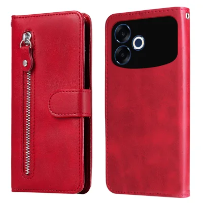  Étui en cuir PU pour Oppo F33 Pro 5G / Oppo A6s Pro 5G avec pochette zippée, portefeuille, support - Rouge
