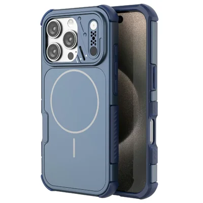 Für iPhone 16 Pro Hülle stoßfest Airbag PC+TPU Handyhülle kompatibel mit MagSafe - Blau