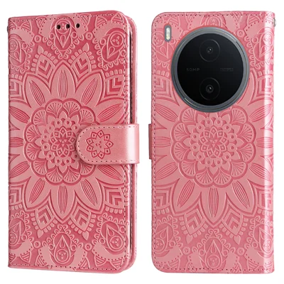  For vivo Y600 Pro 5G Case Sunflower Imprint Leather Wallet Phone Cover - Pink