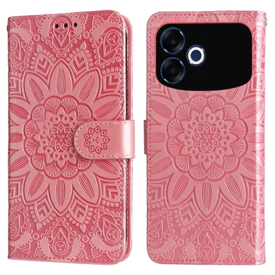 Étui pour téléphone portable avec motif imprimé de tournesol, en cuir, style portefeuille, pour Oppo F33 Pro 5G / Oppo A6s Pro 5G - Rose
