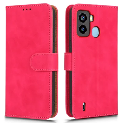 Skin-Touch Feeling Phone Case for TECNO Pop 6 4G, Wallet Stand Flip Anti-Scratch PU Leather+TPU Cover - Rose