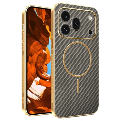Coque pour Honor 600 Pro 5G, Coque Arrière en TPU Texturée Fibre de Carbone avec Finition Électrodéposée - Café