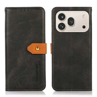 KHAZNEH voor Honor 600 5G / 600 Pro 5G portefeuillehoes met gouden magnetische sluiting, koeienleren structuur, leren flip standaard telefoonhoes - Zwart
