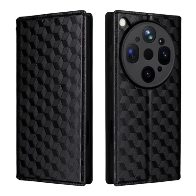 Funda tipo cartera para Oppo Find X9 Ultra 5G, carcasa de cuero PU con diseño en forma de rombo - Negro
