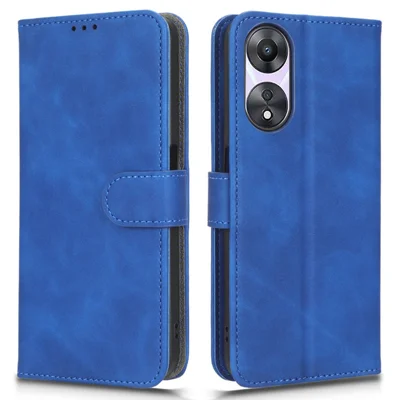 For Oppo A58 5G Shockproof Phone Case Skin-touch Feeling Wallet Stand Flip Anti-scratch PU Leather+TPU Cover - Blue