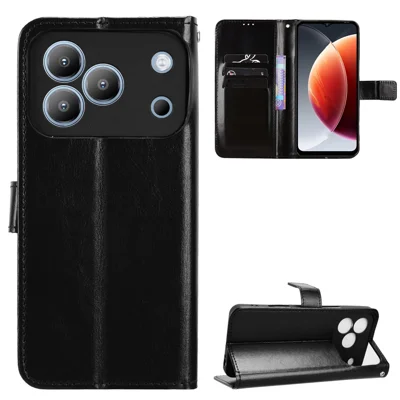 غطاء هاتف من جلد البولي يوريثان للـ Blackview Wave 7C مع حزام وتصميم جلد الحصان المميز - أسود