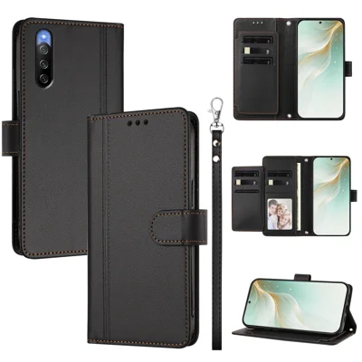  For Sony Xperia 10 III 5G Case 9 Card Slots PU Leather Flip Wallet Phone Cover with Hand Strap - Black