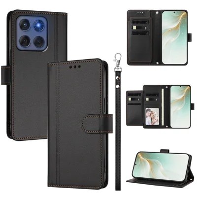 Voor Motorola Edge 60 5G / Motorola Edge (2025) 5G / Motorola Edge 60 Fusion 5G Hoesje 9 Kaartvakken PU Leer Flip Portemonnee Hoes met Handband - Zwart