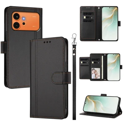  For Honor 600 Pro 5G / Honor 600 5G-hoes 9 kaartslots PU-leer Flip Wallet telefoonhoes met handtang - Zwart