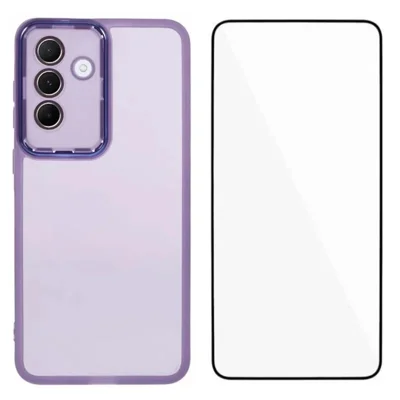 WANLONFENG für Samsung Galaxy A27 TPU Hülle DKSM Serie Vergoldeter Rahmen Rückseite mit Gehärtetem Glas - Lila
