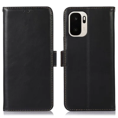 Capa de Telemóvel Carteira em Couro Genuíno de Vaca com Bloqueio RFID para OnePlus Ace 6 Ultra 5G - Preto