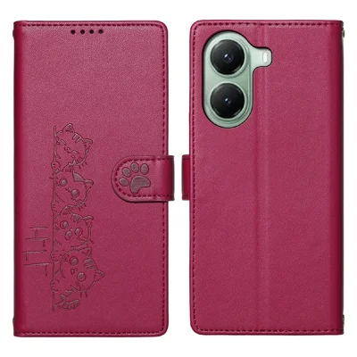 Voor Xiaomi Poco X7 Pro 5G Hoesje Schattig Kattenpatroon PU Leren Portemonnee Hoes met Polsbandje - Roze