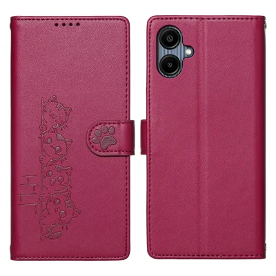 For Samsung Galaxy A06 4G Case Adorable Cat Pattern PU Leather Wallet Phone Cover with Wrist Strap - Rose