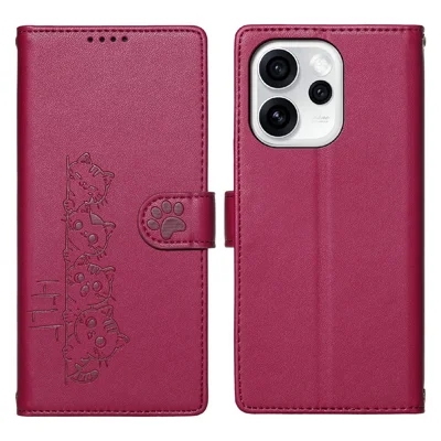 For Oppo Reno15 Pro Max 5G (Global) / Reno15 Pro 5G (China) Case Adorable Cat Pattern PU Leather Wallet Phone Cover with Wrist Strap - Rose