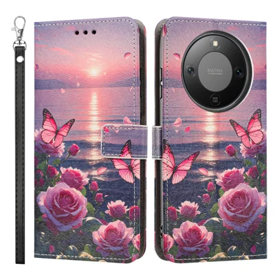 Cover per Honor X9d 5G / Honor Magic8 Lite 5G / Honor X70 5G con Stampa a Farfalla Rosa, Custodia a Libro in PU con Portafoglio, Chiusura Magnetica e Cinturino da Polso
