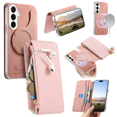 For Samsung Galaxy S26 Leather Case  Cross Texture Detachable Magnetic Phone Cover Wallet Stand - Blue