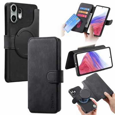  CASENEO for Nothing CMF Phone 2 Pro Magnetic Case  Detachable Leather Phone Wallet Cover - Black