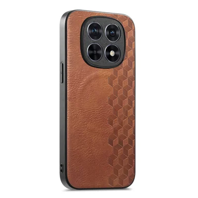 For Xiaomi Redmi Note 15 4G (Global) Magnetic Phone Case with Grid Pattern Protective PU Leather + PC Cover - Brown