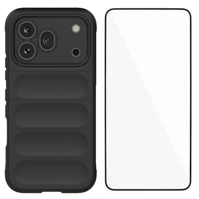 WANLONFENG voor Honor 600 Pro 5G TPU-hoes HD-serie antislip telefoonhoes met gehard glas - Zwart