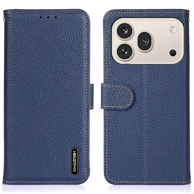 KHAZNEH For Honor 600 5G  /  600 Pro 5G Portefeuillehoesje met Litchi-structuur van Echt Rundleder Flip Telefoonhoes - Blauw