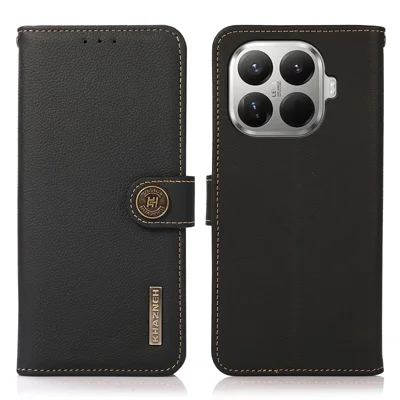 KHAZNEH for Xiaomi 17T Pro Case Genuine Cow Leather RFID Blocking Wallet Phone Cover - Black