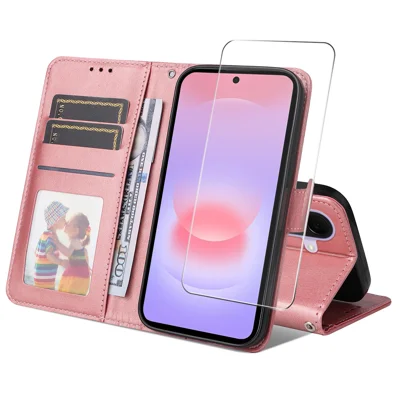  HAT PRINCE für Samsung Galaxy A27 PU-Leder-Mappe ENKAY Handy-Standplatzabdeckung mit 9H Hartglas - Rosa