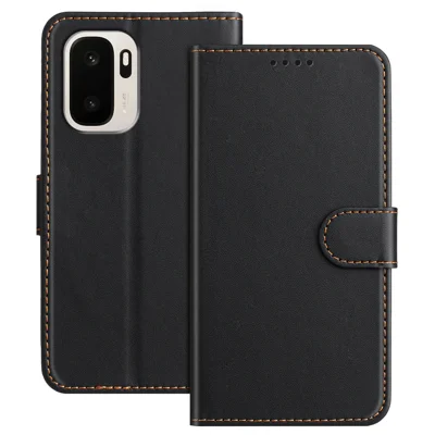  For OnePlus Ace 6 Ultra 5G Leather Case Wallet Stand Solid Color Anti Drop Phone Cover - Black