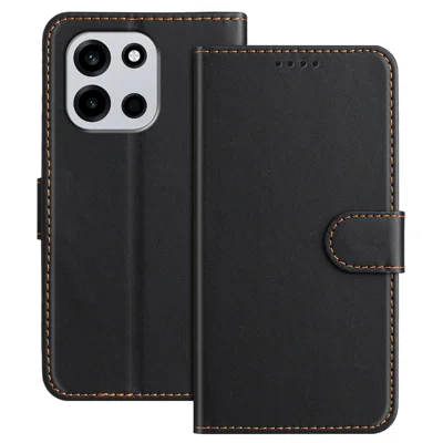 Funda de cuero para OnePlus Nord 6 5G, con billetera y soporte, color sólido, resistente a caídas - Negro