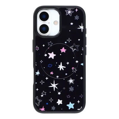 Für iPhone 17 Magnetische Hülle TPU PC Handy-Schutzhülle mit Abnehmbaren Bunt Gestalteten Sternen Schwarzen Rückplatte - Schwarz