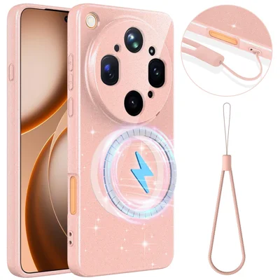 Funda magnética para Oppo Find X9 Ultra 5G, carcasa con brillo TPU resistente a los golpes con cordón - Rosa